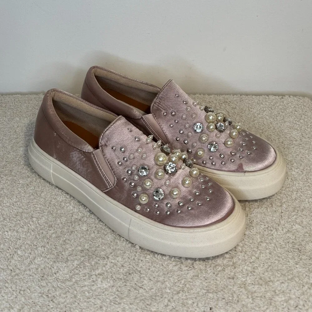 Vintage Havana | Pearl Embellished Slip Ons | Blush - Picture 1 of 7